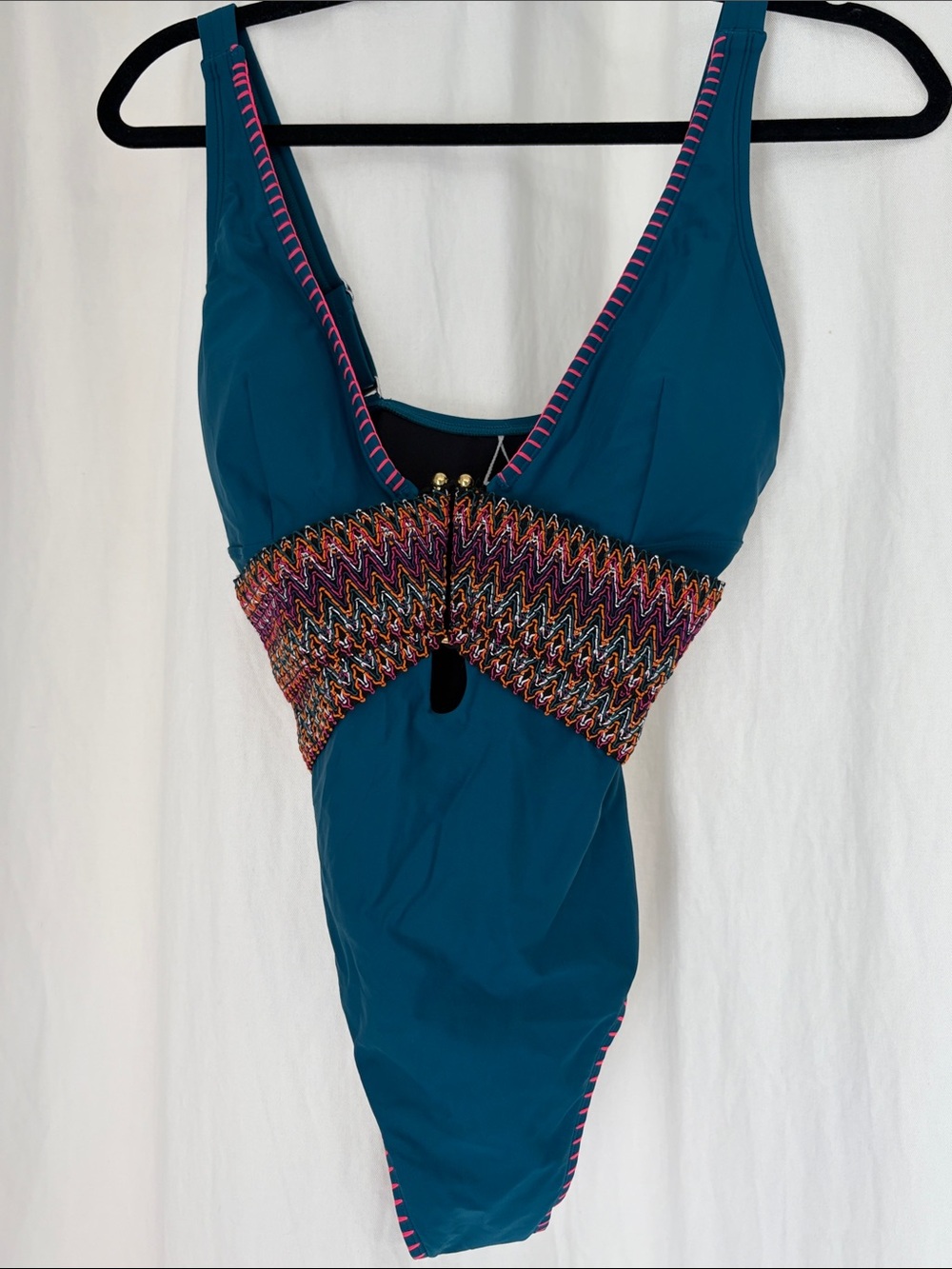 Cupshe Teal One-Piece Swimsuit with Multicolor Smocked Waist